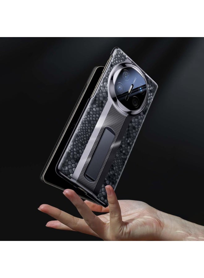 Genuine Leather Case for Huawei Mate X6, Crocodile Texture Phone Cover with Kickstand Smart Hibernation Flip Light Luxury Business Cases - Image 2